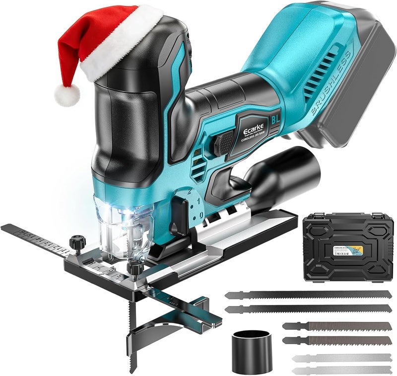 Ecarke Cordless&Brushless Jig Saw Compatible With Makita 18V Battery(Only Tool), 3800RPM, 7 Speeds Dial Control, Free-Tool ±45° Bevel Cuts, 4 Orbital Action, Dust Blows and 6 Blades For Cutting - Image 1
